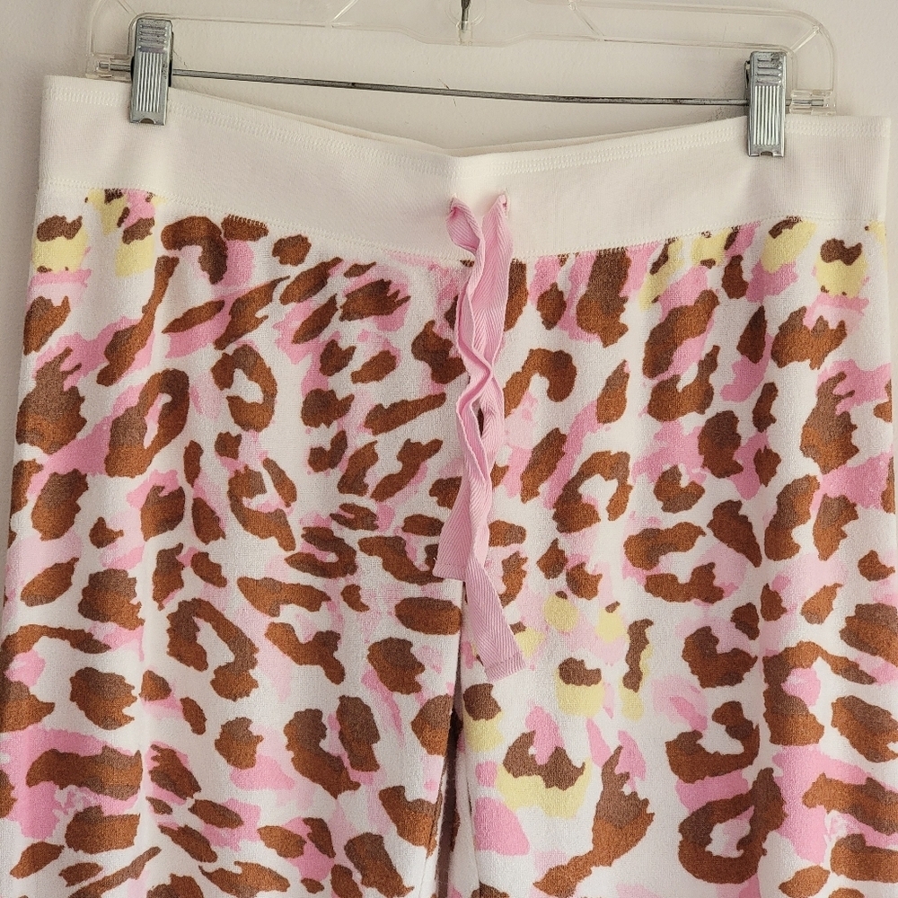 PJ Salvage Pink Leopard Print Bamboo Blend Terry Cloth Pants Beach Lounge Medium - Picture 2 of 12